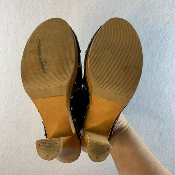 VTG 00s Steve Madden Women Y2K Wooden Platform Clogs Sz 6 Black Leather Studded - Picture 11 of 16